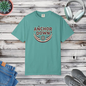 Anchor Down T-shirt, Nautical Ship Wheel Graphic Tee - Seafoam / s