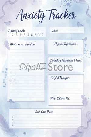 Mindful Anxiety Tracker Journal - Watercolor Blues - Dipaliz - Journals