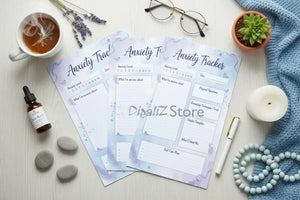 Digital Downloads - Anxiety Tracker Journal - Watercolor Blue Mindful - Dipaliz