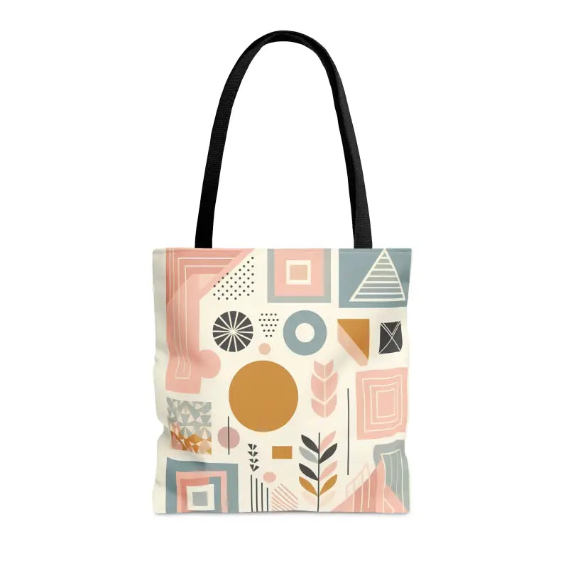 Vibrant Pastel Geometric Tote with Black Cotton Handles - Bags