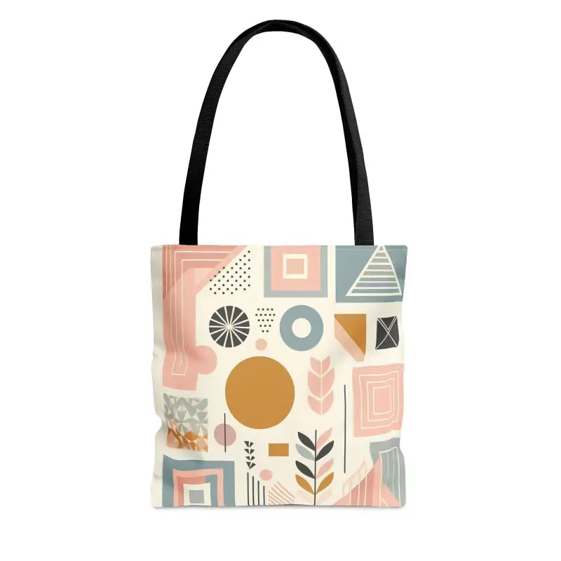 Vibrant Pastel Geometric Tote with Black Cotton Handles - Bags