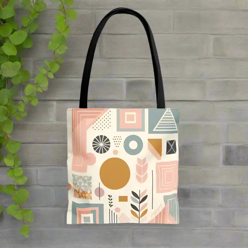 Vibrant Pastel Geometric Tote with Black Cotton Handles - Bags