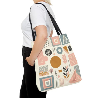 Vibrant Pastel Geometric Tote with Black Cotton Handles - Large Bags