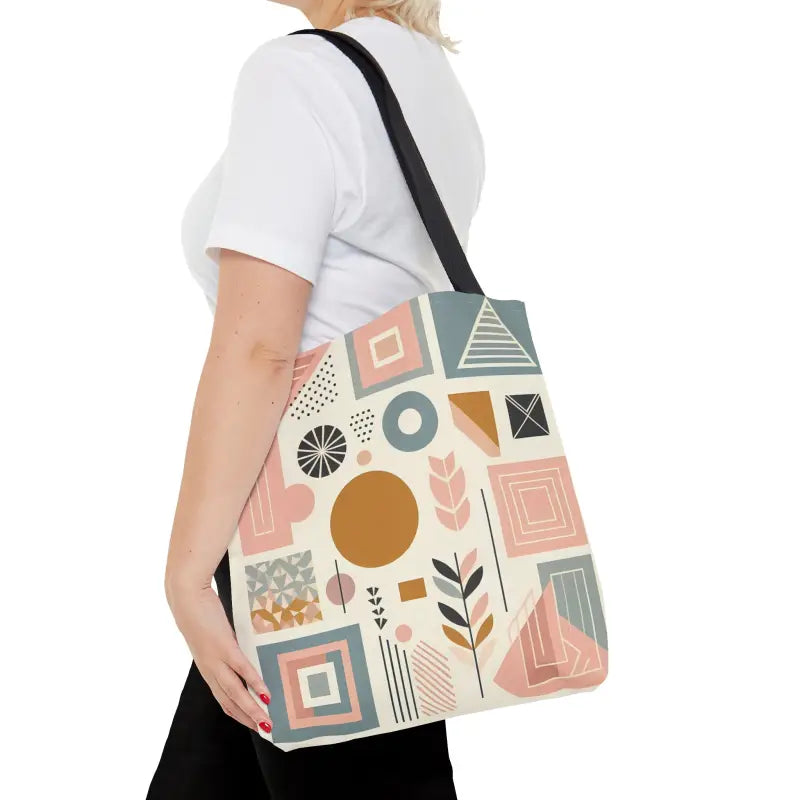 Vibrant Pastel Geometric Tote with Black Cotton Handles - Medium Bags