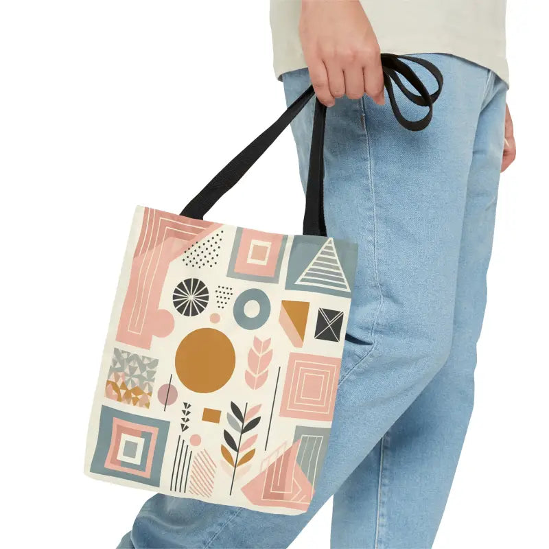 Vibrant Pastel Geometric Tote with Black Cotton Handles - Small Bags