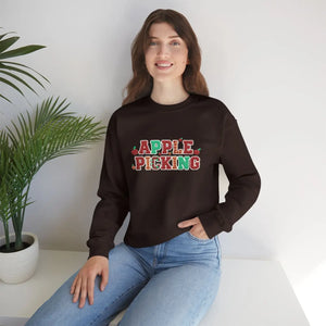 Apple Picking Crewneck Sweatshirt, Autumn Orchard Graphic Pullover - Sweatshirts