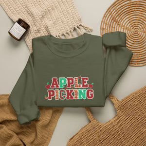 Apple Picking Crewneck Sweatshirt, Autumn Orchard Graphic Pullover - Sweatshirts