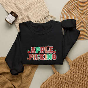 Apple Picking Crewneck Sweatshirt, Autumn Orchard Graphic Pullover - Sweatshirts