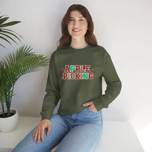 Apple Picking Crewneck Sweatshirt, Autumn Orchard Graphic Pullover - Sweatshirts