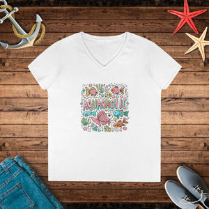 Soft Cotton Ladies V-neck T-shirt - Aquaholic Beach Vibes - Dipaliz - T-shirts