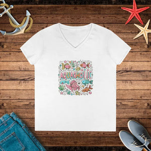 Ladies V-neck T-shirt - Aquaholic Beach Vibes Ocean Lovers - Dipaliz - s / White - T-shirts