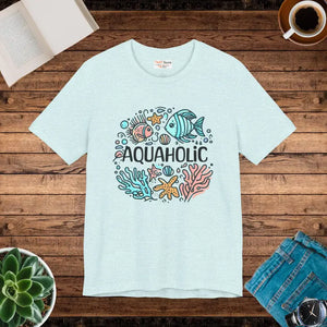 Aquaholic Unisex T-shirt for Beach Lovers and Ocean Enthusiasts - Dipaliz - Heather Prism Ice Blue / Xs - T-shirts