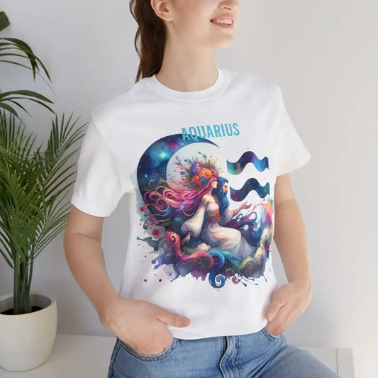 Stylish Aquarius Zodiac Short Sleeve Tee - Unisex Comfort - White / s T-shirt