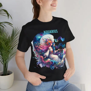 Aquarius Zodiac Short Sleeve Tee Bold Cosmic Comfort - Dipaliz - Black / s - T-shirts