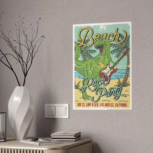 T-rex Beach Rock Party Poster - Bold Wall Art - Dipaliz - Posters Prints & Visual Artwork