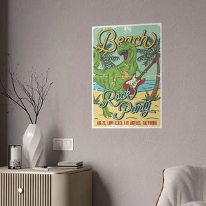 T-rex Beach Rock Party Poster - Bold Wall Art - Dipaliz - Posters Prints & Visual Artwork