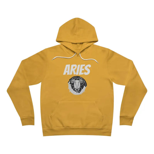 Aries Zodiac Fashion: Cozy Sponge Fleece Pullover Hoodie - Gold / Xs