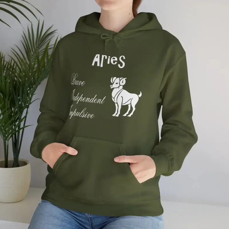 Aries Zodiac Hooded Sweatshirt: Ultimate Cozy Style! - Military Green / s Hoodie