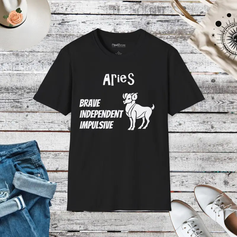 Aries Zodiac Sign Unisex Softstyle T-shirt - Black / s