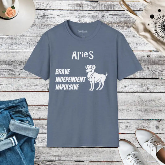 Ignite your Aries Zodiac Passion with Stylish Comfort Tee - Heather Indigo / s T-shirt