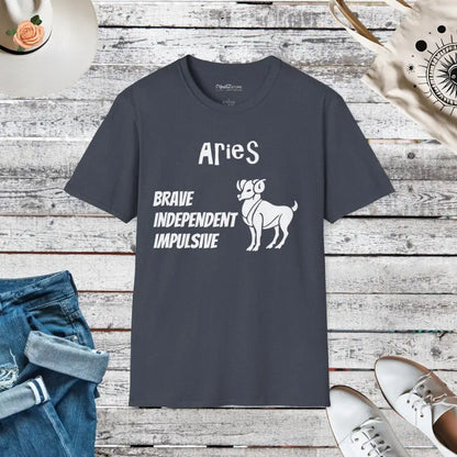 Aries Zodiac Sign Unisex Softstyle T-shirt - Heather Navy / s