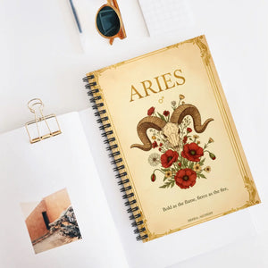 Aries Zodiac Spiral Notebook, Floral Ram Astrology Journal (ruled) - Journals