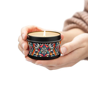 Tin Candles Abstract Pattern Chic Home Fragrance - Dipaliz - 4oz / Black / Evergreen