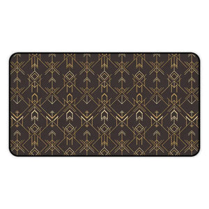 Art Deco Arrow Desk Mat - Brown and Gold Patterned - Dipaliz - 12’’ × 22’’ - Computer Accessories