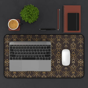 Art Deco Arrow Desk Mat - Brown and Gold Neoprene - Dipaliz - Mouse Pads