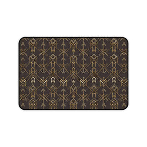 Art Deco Arrow Desk Mat - Brown and Gold Neoprene - Dipaliz - Mouse Pads