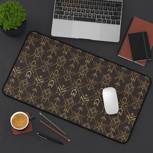 Art Deco Arrow Desk Mat - Brown and Gold Neoprene - Dipaliz - Mouse Pads