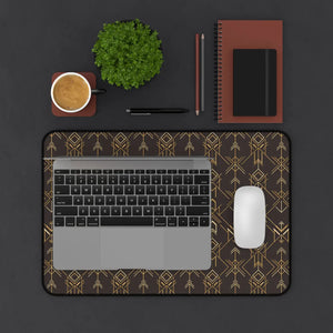 Art Deco Arrow Desk Mat - Brown and Gold Neoprene - Dipaliz - Mouse Pads