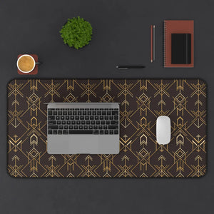 Art Deco Arrow Desk Mat - Brown and Gold Neoprene - Dipaliz - Mouse Pads