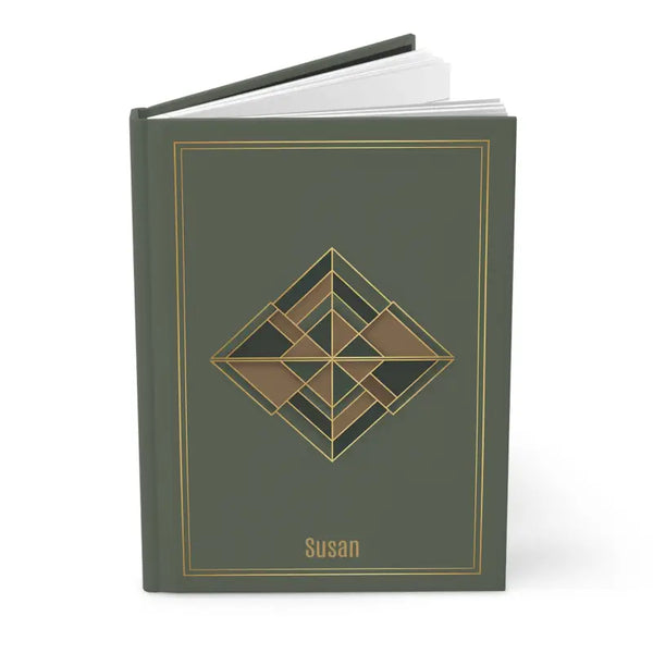 Art Deco Geometric Hardcover Journal - Personalized Green Matte - Dipaliz - Paper Products