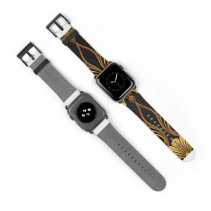 Art Nouveau Apple Watch Band - Vintage Gold Black Leather - Dipaliz - 38 - 41 Mm / Matte - Accessories