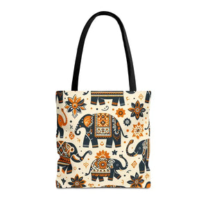 Bags - Artistic Elephants Tote Dye Sublimation Print - Dipaliz 16’’ × / Black