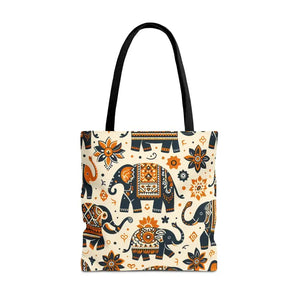 Bags - Artistic Elephants Tote Dye Sublimation Print - Dipaliz 18’’ × / Black
