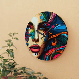 Acrylic Wall Clock Womans Face Artistic Splatter Design Dipaliz - Clocks