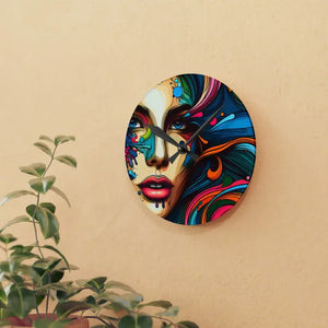 Acrylic Wall Clock Womans Face Artistic Splatter Design Dipaliz - Clocks