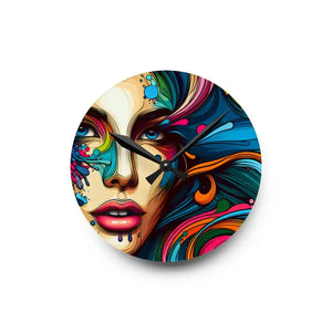 Acrylic Wall Clock Womans Face Artistic Splatter Design Dipaliz - 8’’ × (round) - Clocks