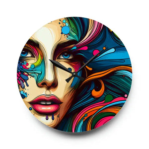 Acrylic Wall Clock Womans Face Artistic Splatter Design Dipaliz - 10.75’’ × (round) - Clocks