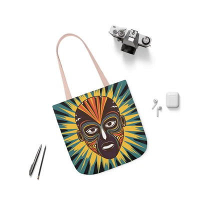 Artsy Canvas Tote Bag with African Tribal Mask Design - 13’’ × / Light Pink Bags