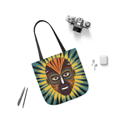 Artsy Canvas Tote Bag with African Tribal Mask Design - 13’’ × / Black Bags