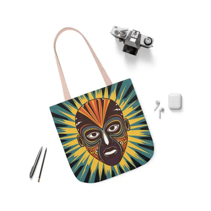 Artsy Canvas Tote Bag with African Tribal Mask Design - 16’’ × / Light Pink Bags