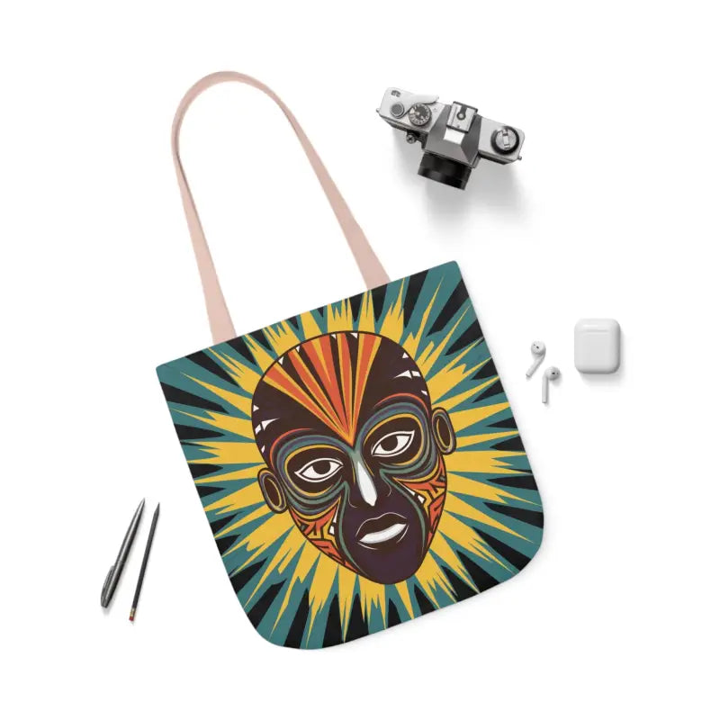 Artsy Canvas Tote Bag with African Tribal Mask Design - 18’’ × / Light Pink Bags