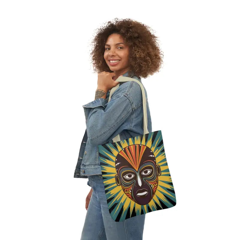 Artsy Canvas Tote Bag with African Tribal Mask Design - Bags