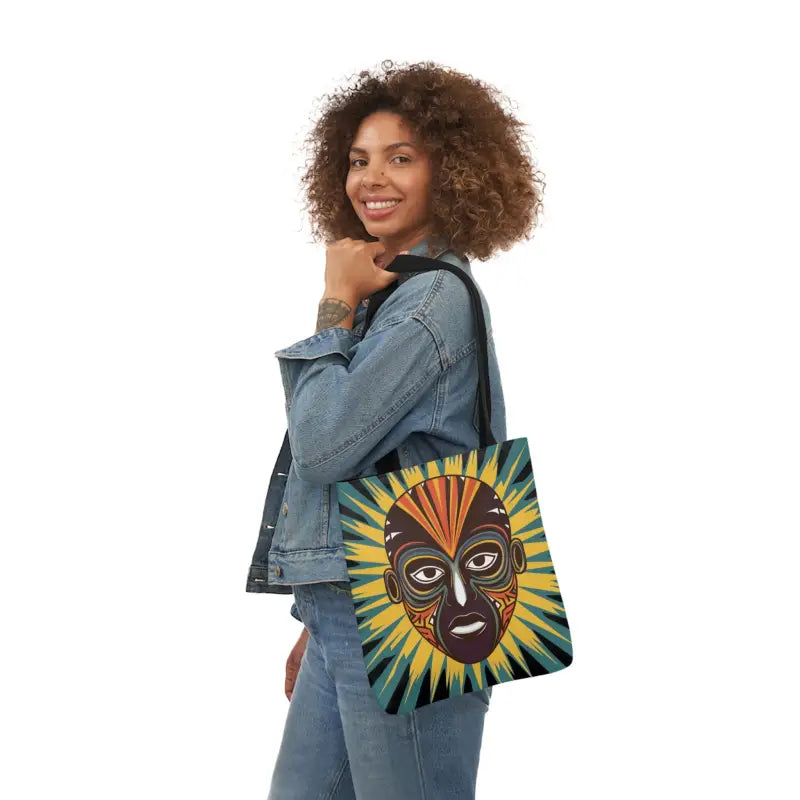 Artsy Canvas Tote Bag with African Tribal Mask Design - Bags