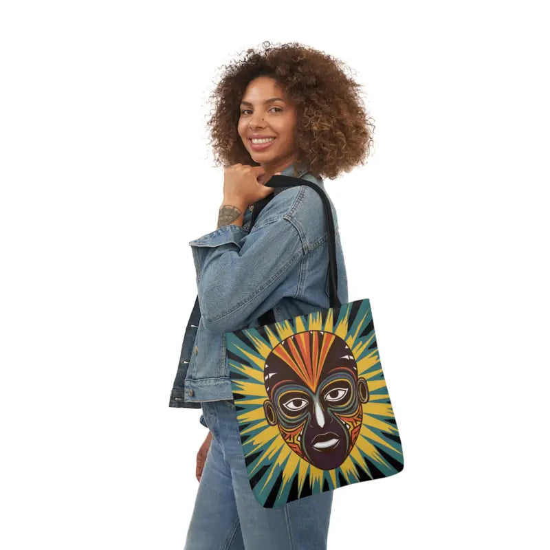 Artsy Canvas Tote Bag with African Tribal Mask Design - Bags