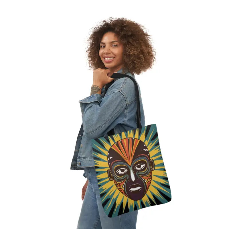 Artsy Canvas Tote Bag with African Tribal Mask Design - Bags