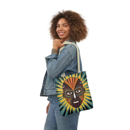 Artsy Canvas Tote Bag with African Tribal Mask Design - Bags